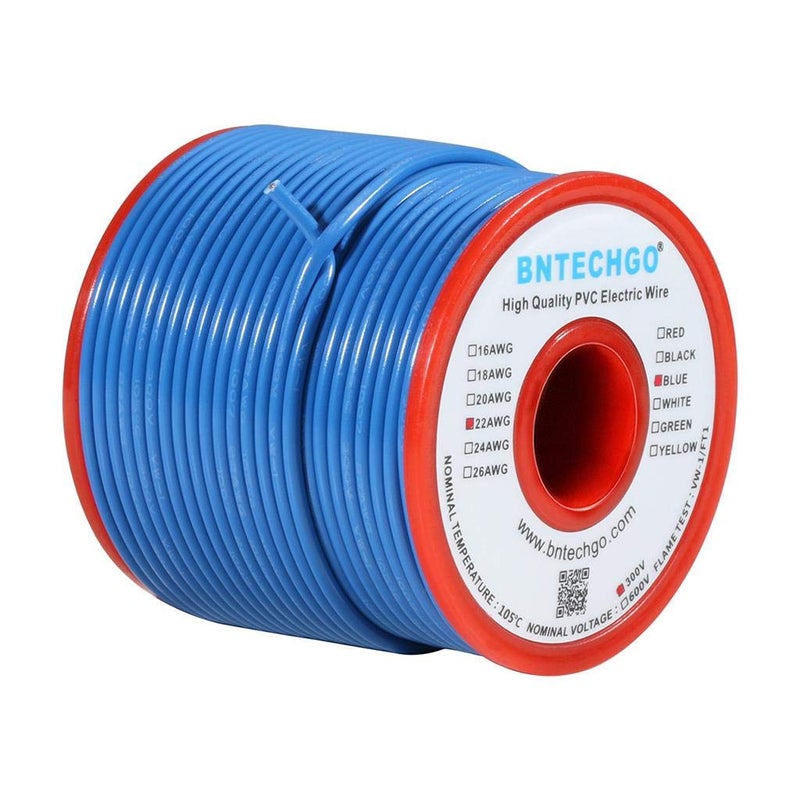 BNTECHGO سلك كهربائي صلب BNTECHGO 22 قياس PVC 1007 أزرق 100 قدم 22 AWG 1007 سلك نحاسي مغطى بالقصدير - Image 1
